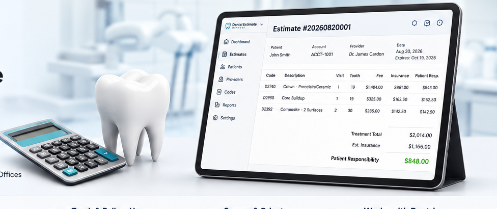 Dentura dental treatment estimate software